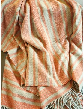 Grand plaid EPAIS - MOTIFS RAYE / citrouille - camel