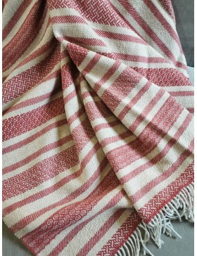 Grand plaid EPAIS - MOTIFS RAYE / brique - camel